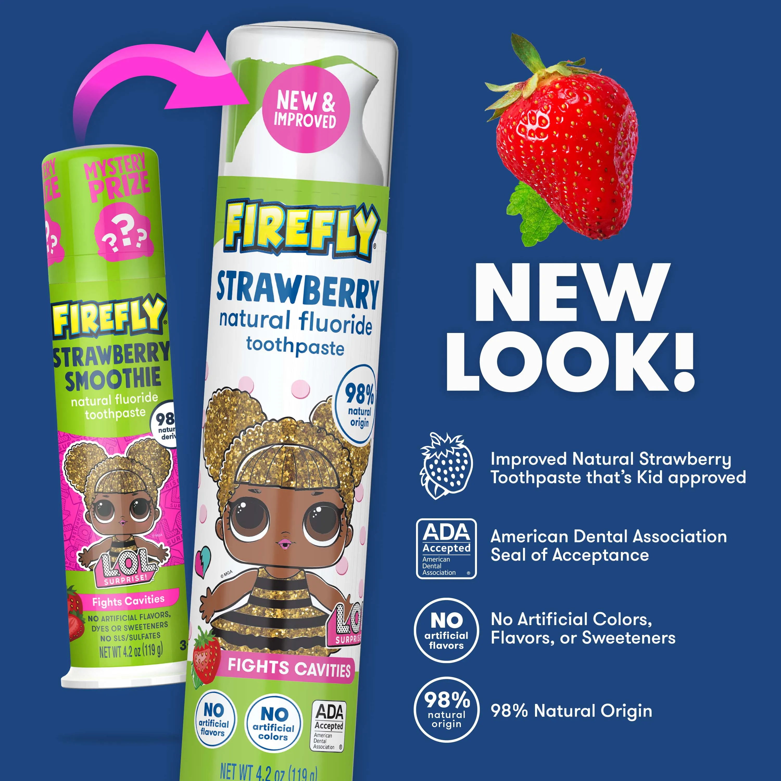 Firefly Kids L.O.L. SURPRISE! Anti-Cavity Natural Fluoride Toothpaste, Strawberry Flavor