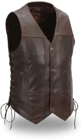 First Manufacturing FIM630CRT Men's 10-Pocket Brown Leather Vest