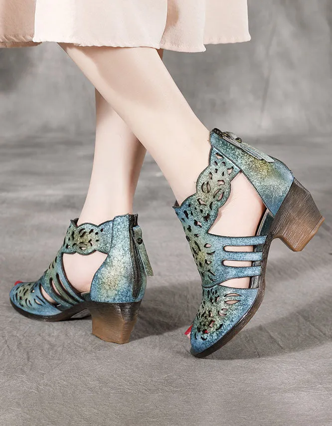 Fish Toes Ethnic Style Elegant Chunky Heels Sandals