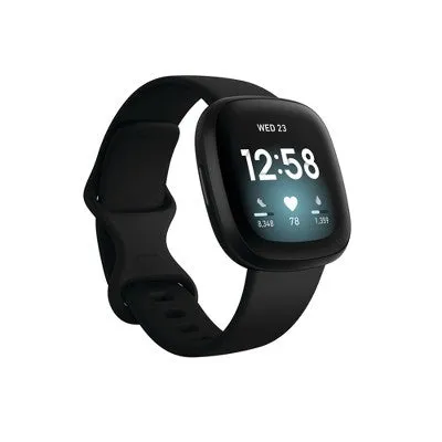 Fitbit Versa 3 Smartwatch - Black Aluminum with Black Band