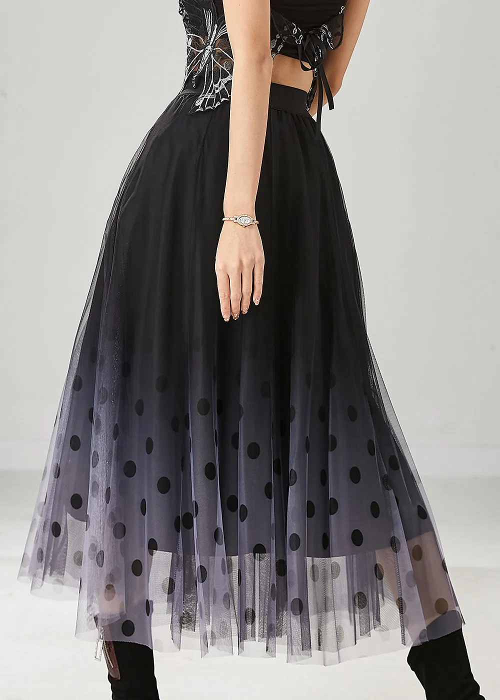 Fitted Black Gradient Color Tulle A Line Skirts Summer YU1015