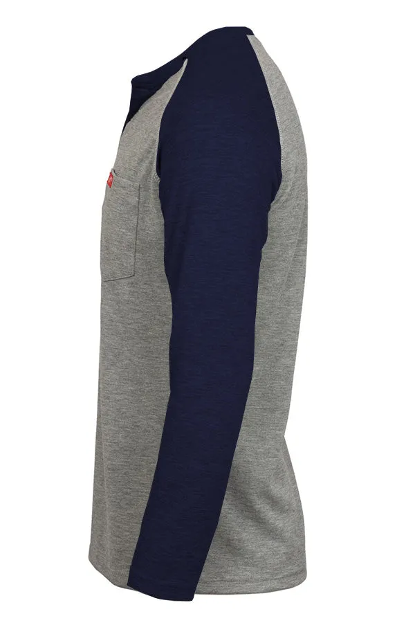 Flame-Resistant Raglan Sleeve Henley T-Shirt – 6oz. Tecasafe® Plus | Gray-Navy