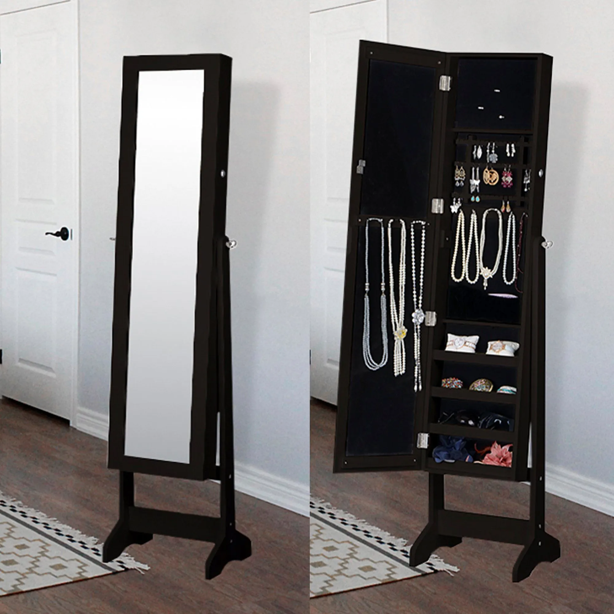 Floor Standing Jewelry Mirror Cabinet - Espresso