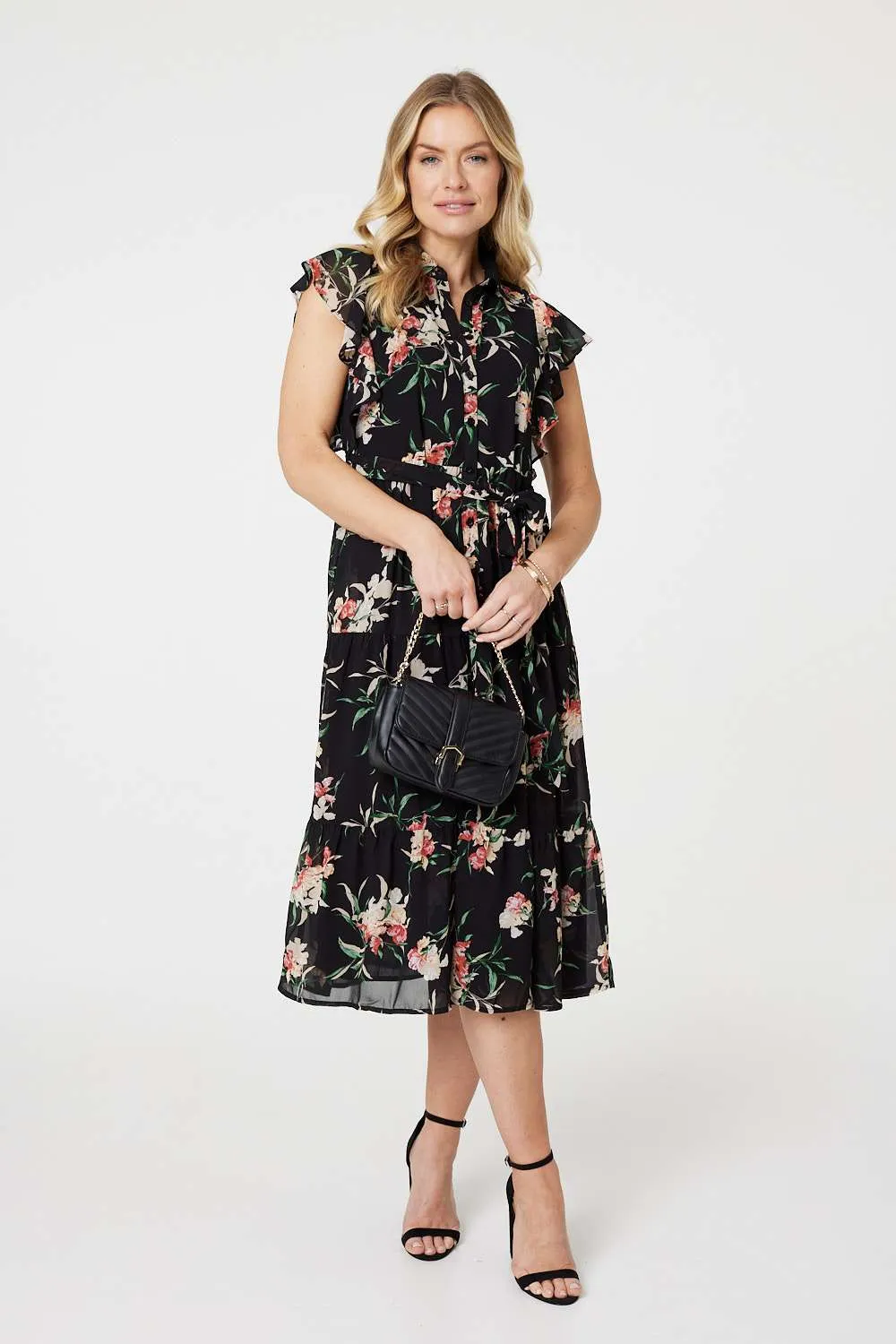 Floral Angel Sleeve Shirt Dress