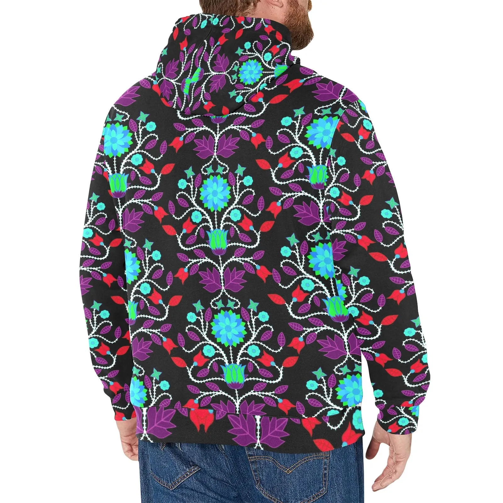 Floral Beadwork Four Clans Winter Men's Long Sleeve Fleece Hoodie