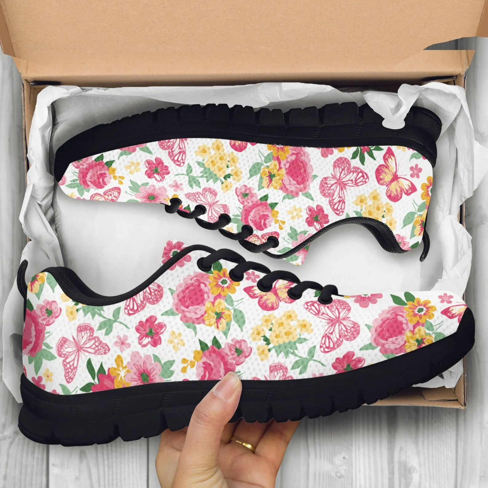 Floral Butterfly Shoes Butterfly Printed Sneakers Butterfly Running Shoes Butterfly Lover Gifts Clothing for Womens Mens Kids Adults