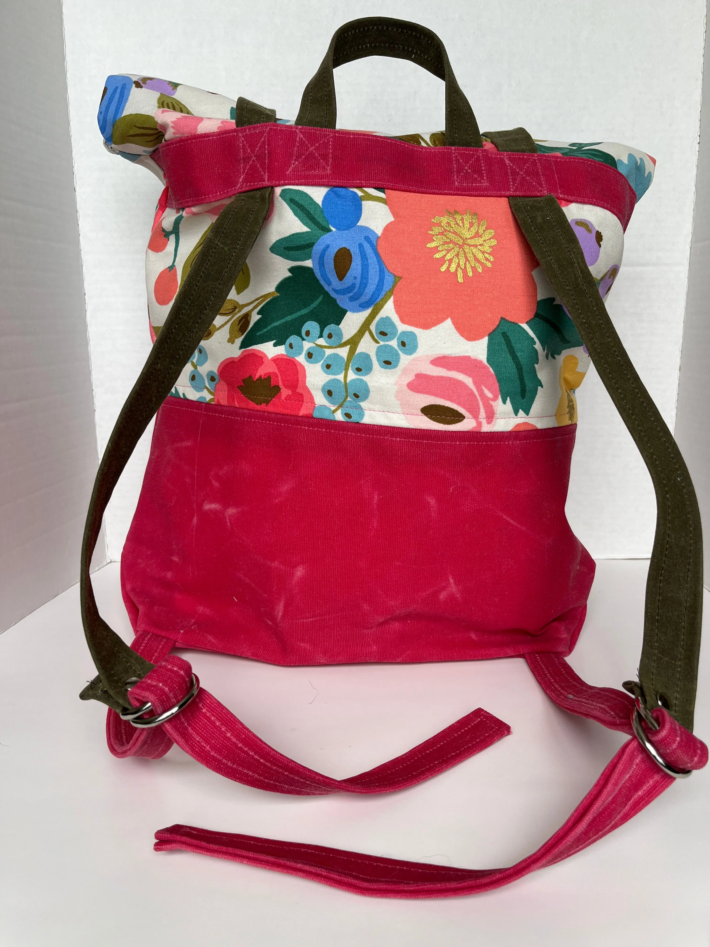 Floral Canvas and Waxed Canvas Rucksack made with Rifle Paper Co