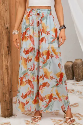 Floral Drawstring Wide Leg Pants