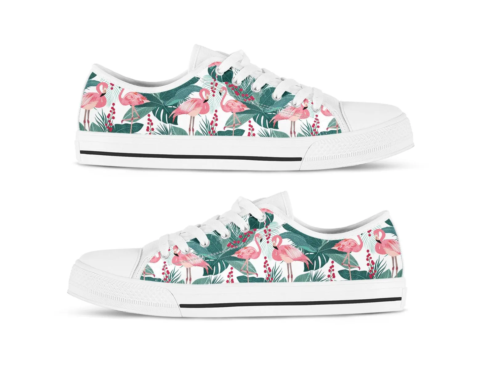 Floral Flamingo Shoes Flamingo Sneakers Flower Shoes Flamingo Lover Gifts Custom Low Top Converse Style Sneakers For Adults Women & Men