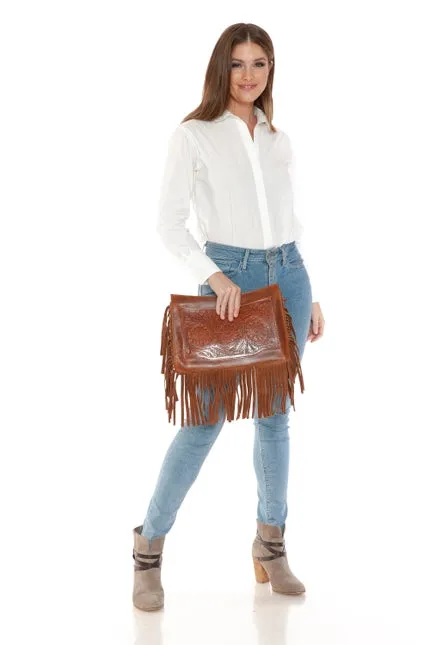 Floral Fringe Tooled Leather Bag