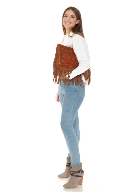 Floral Fringe Tooled Leather Bag