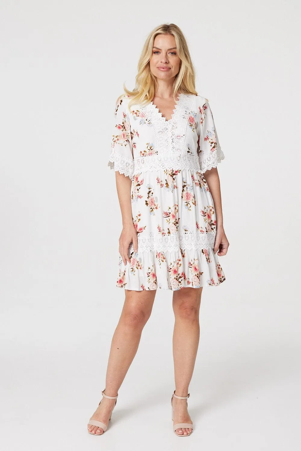 Floral Lace Detail Skater Dress