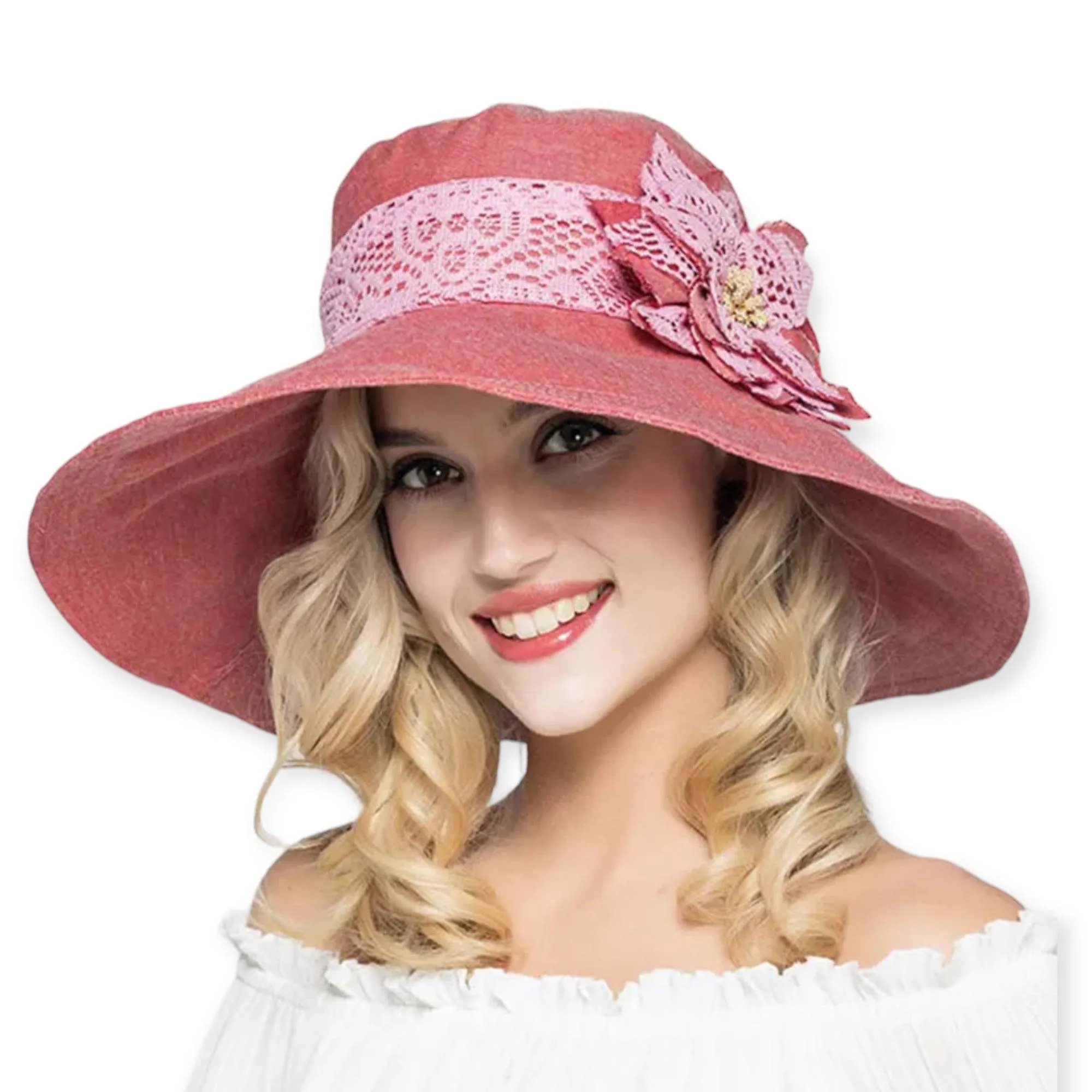 Floral Lace Wide Brim Panama Hat