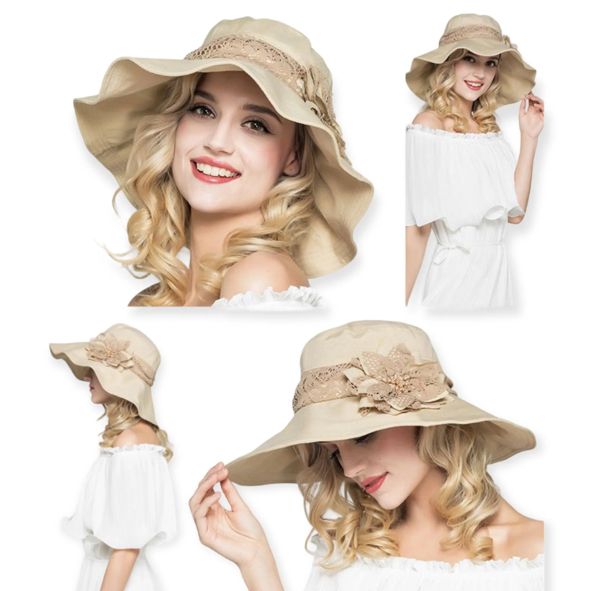 Floral Lace Wide Brim Panama Hat