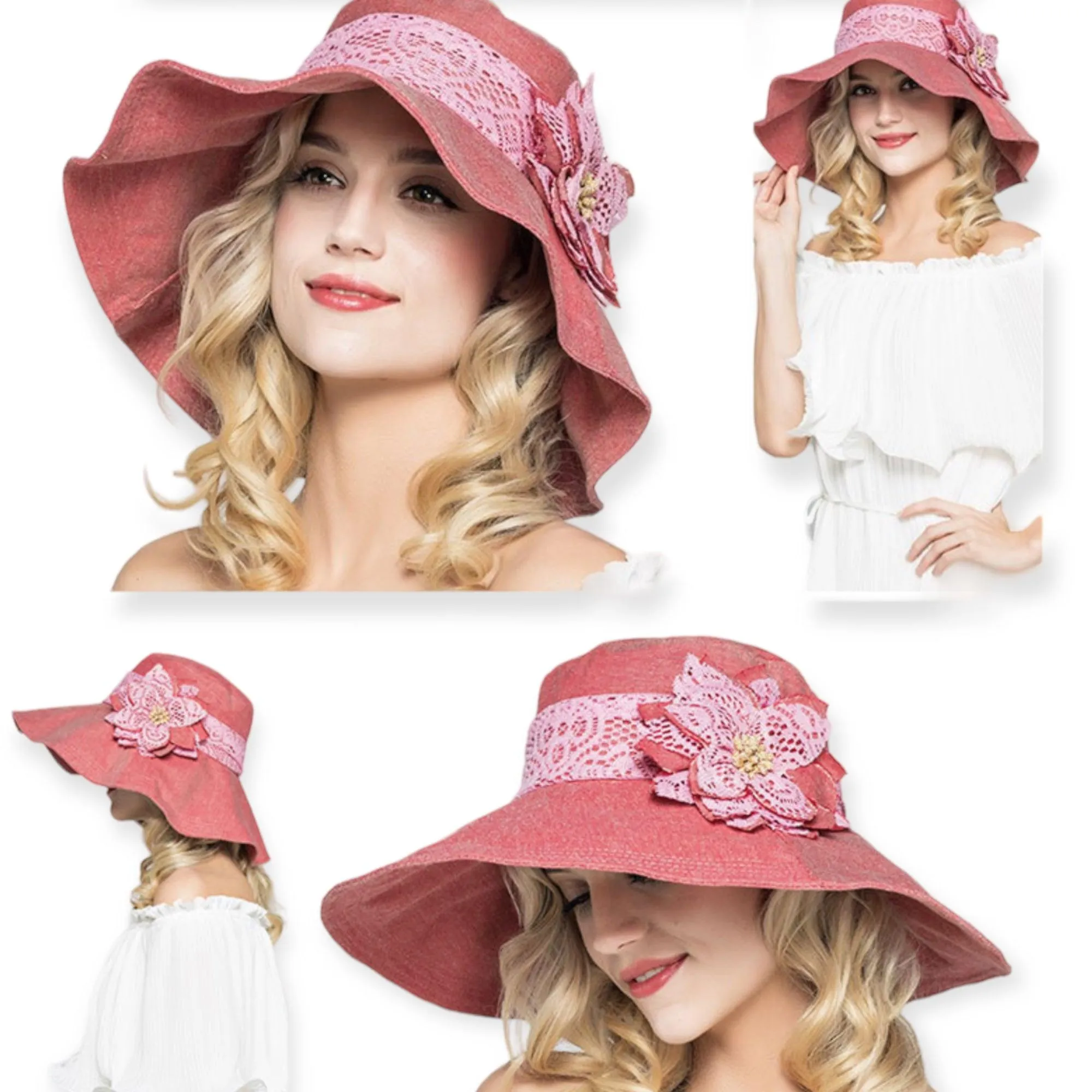 Floral Lace Wide Brim Panama Hat