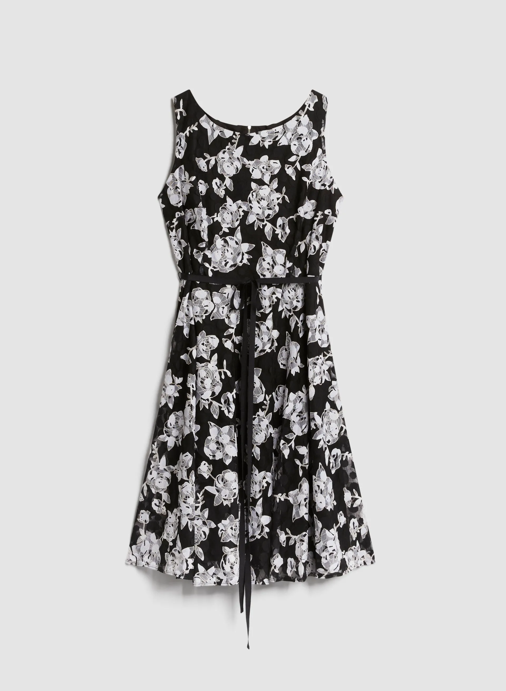 Floral Print Ribbon Belt Dress