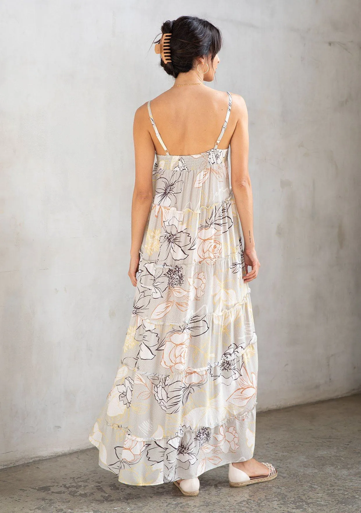 FLORAL PRINT TIE-FRONT TIERED RUFFLE MAXI DRESS