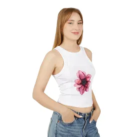 Floral Print Women's Micro Rib Racer Tank Top - Lightweight Summer Essential