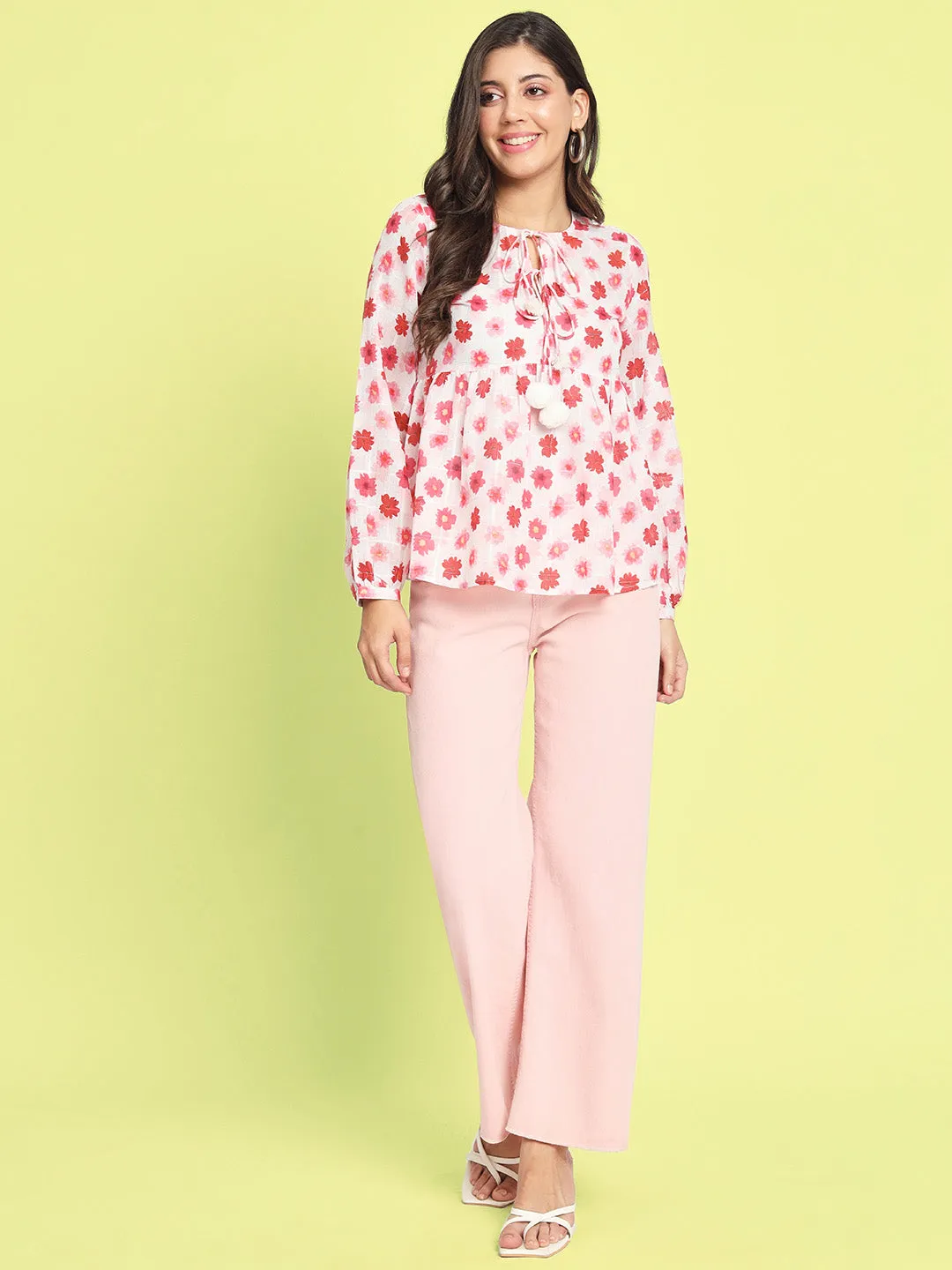 Floral Printed Tie-Up Kurti