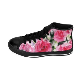 Floral Rose Women's Sneakers, Flower Print Ladies High Top Designer Running Tennis Shoes