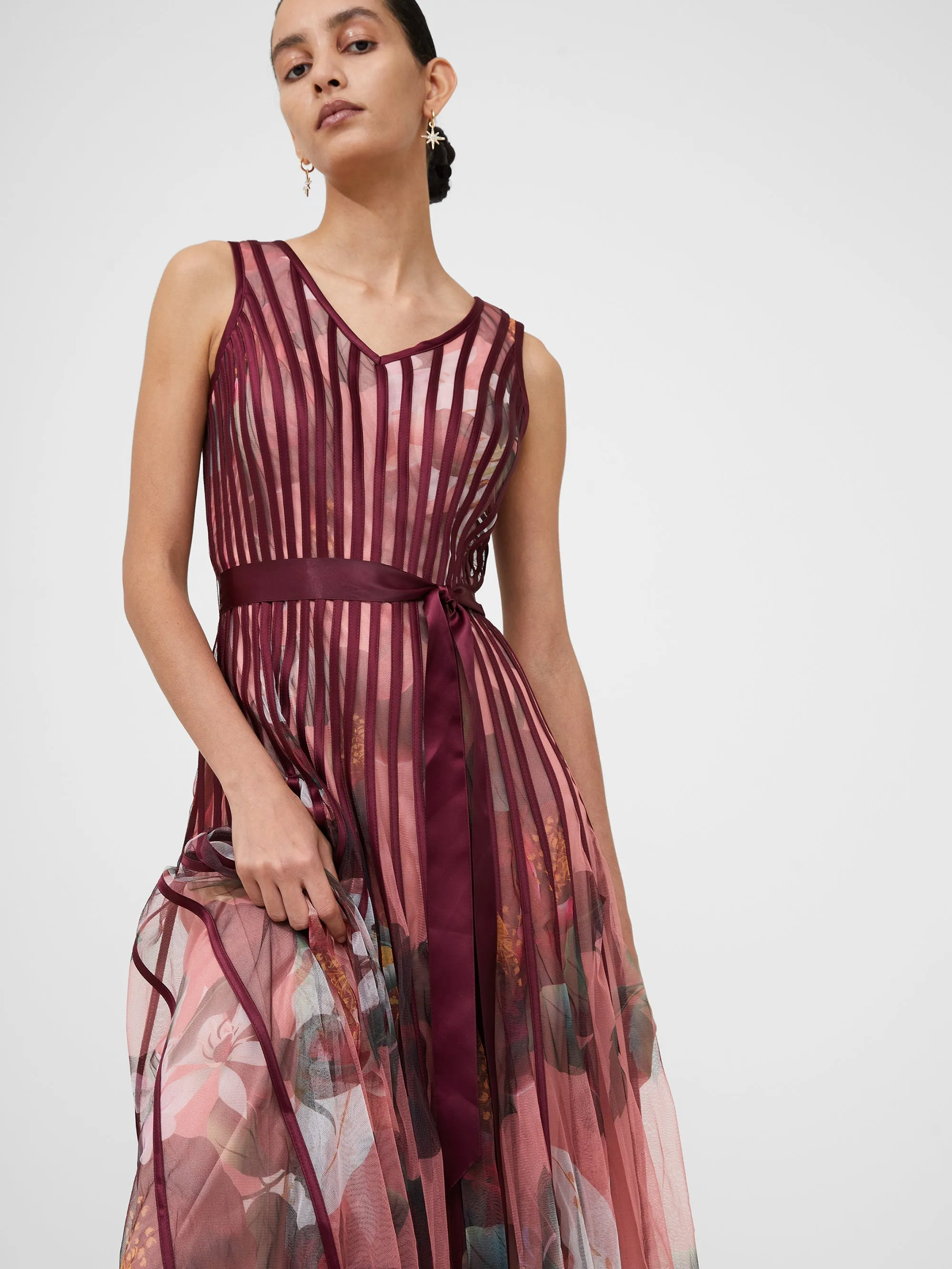 Floral Satin Panel Midaxi Dress