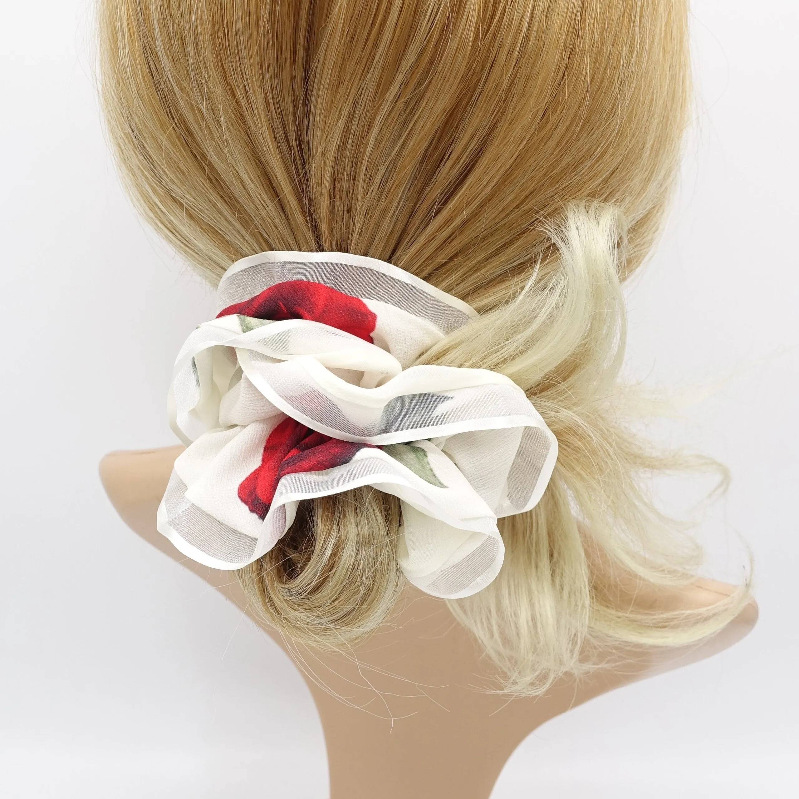 floral scrunchies, organza edge scrunchies, hair ties for women