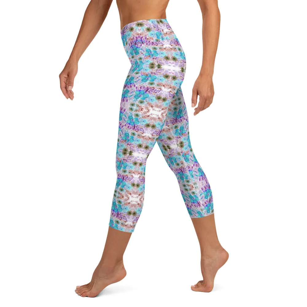 Floral Yoga Capri Leggings, Capris Flower Print Luxury Yoga Pants For Women-Made in USA/EU