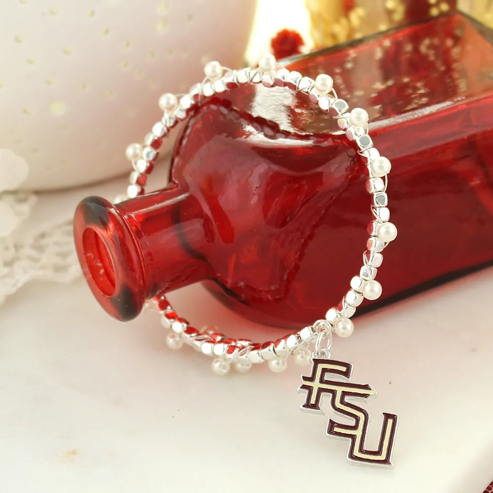 Florida State Enamel Logo & Pearl Bracelet