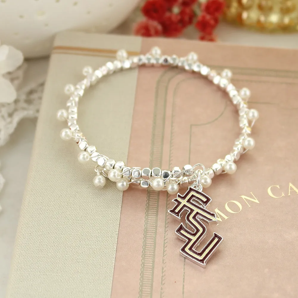 Florida State Enamel Logo & Pearl Bracelet