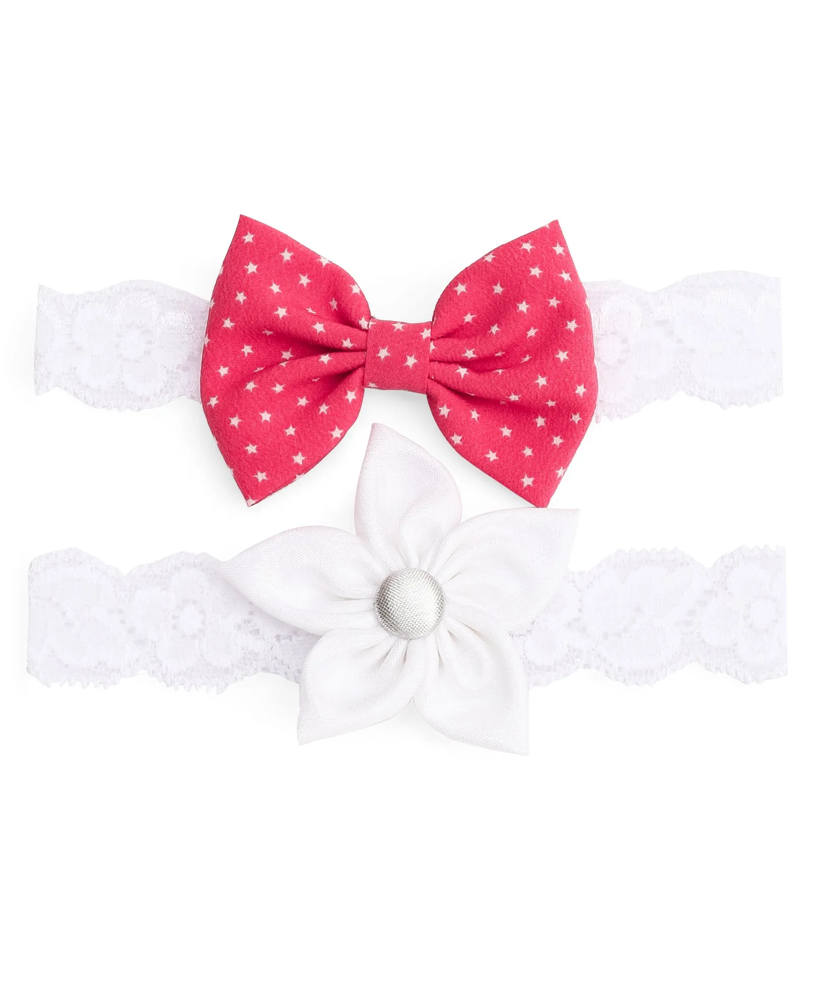 Flower & Bow Hairband Set - Pink & White