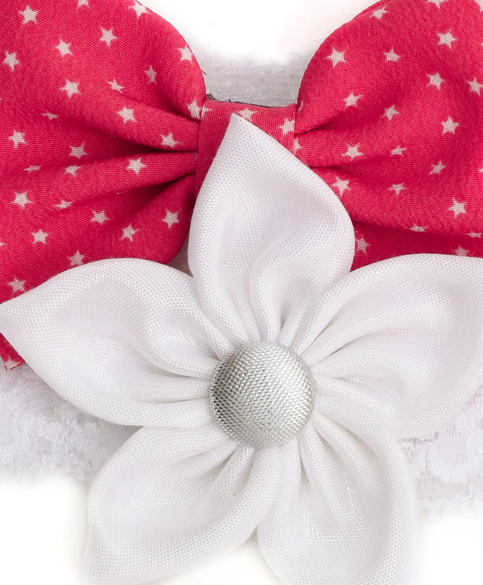 Flower & Bow Hairband Set - Pink & White