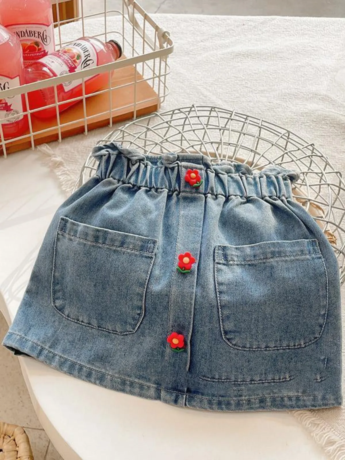 Flower Child Ruffle Waist Denim Skirt