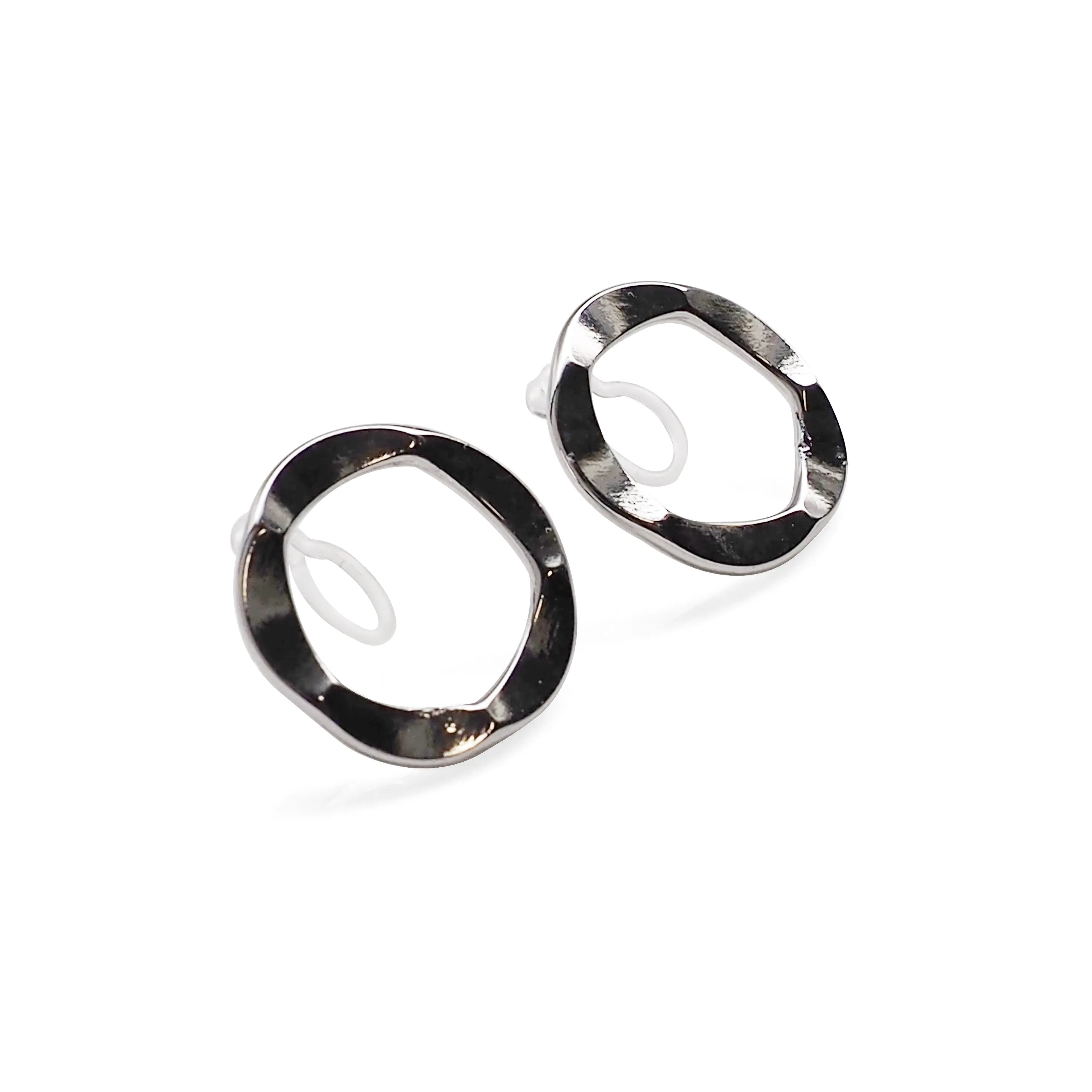 Flower Circle Hoop Invisible clip on stud earrings ( Silver tone )