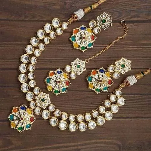 Flower Pendant Kundan Ruby Necklace Set