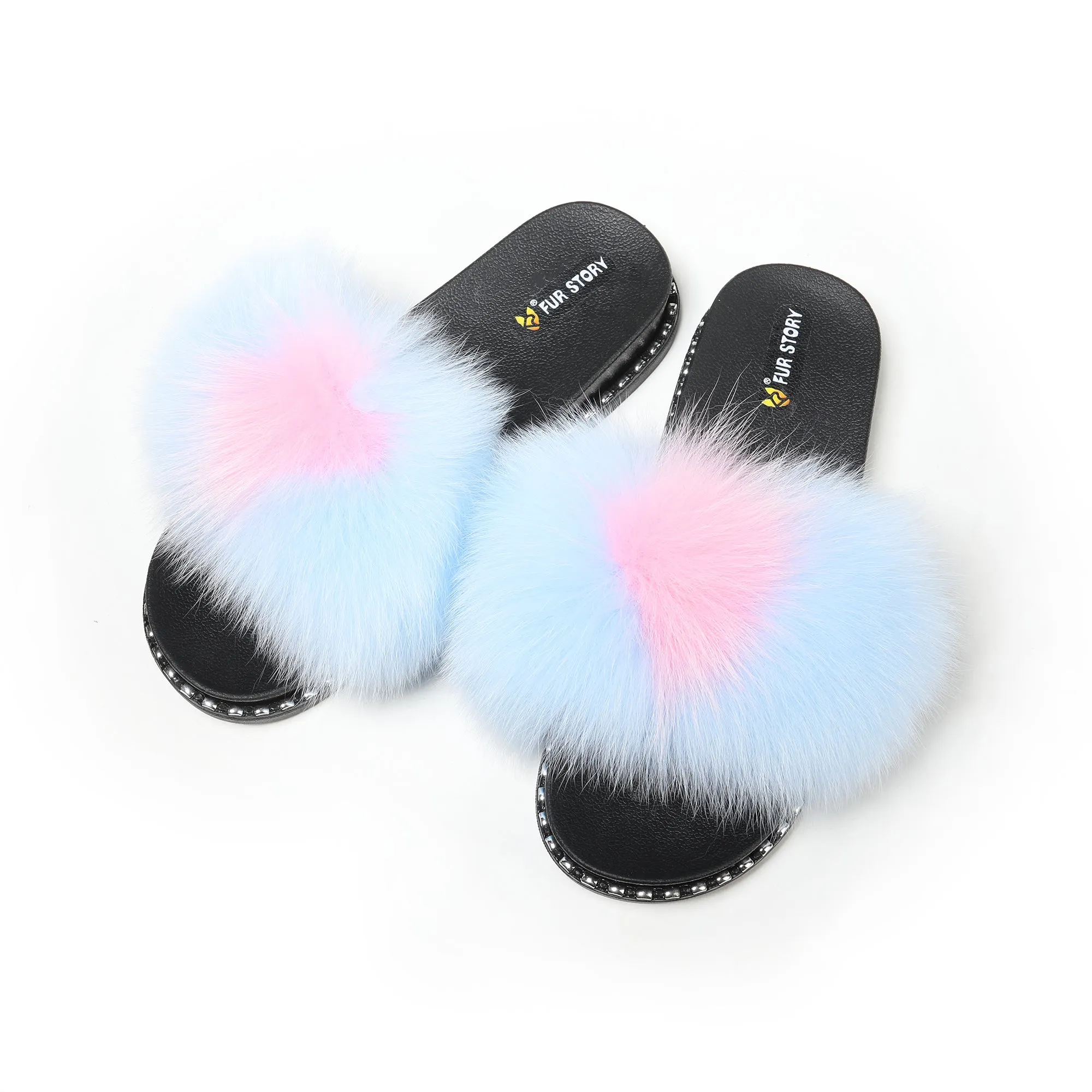 Fluffy Slides Furry Slide Sandals(Rivet-Multicolor)