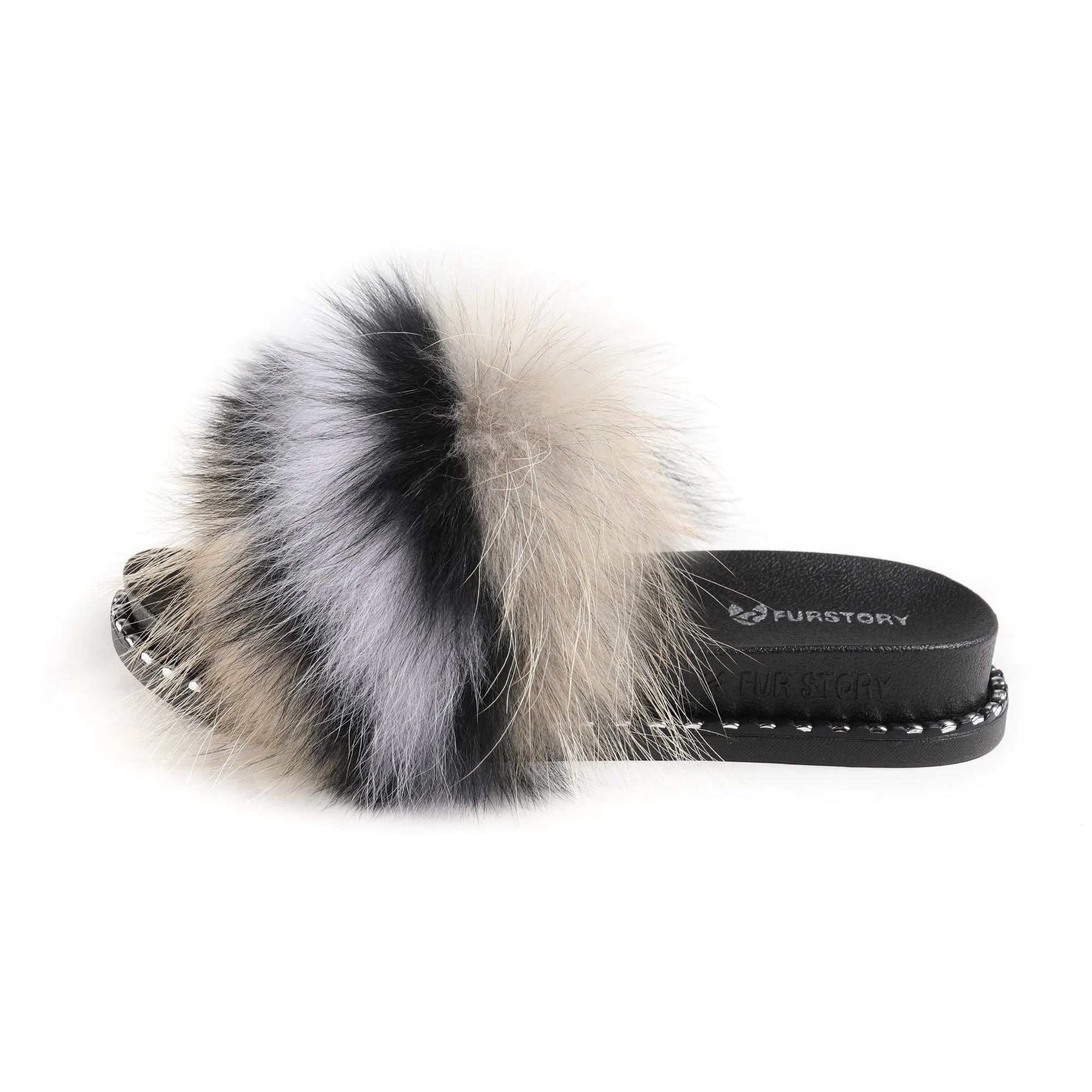 Fluffy Slides Furry Slide Sandals(Rivet-Multicolor)