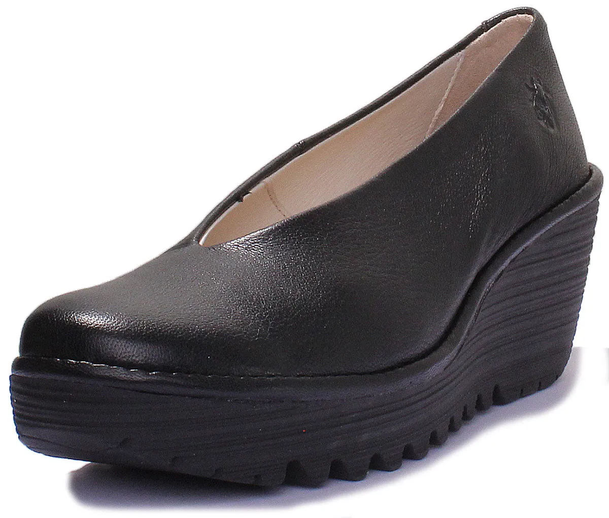 Fly London Yaz Leather Wedge Shoes In Black For Women