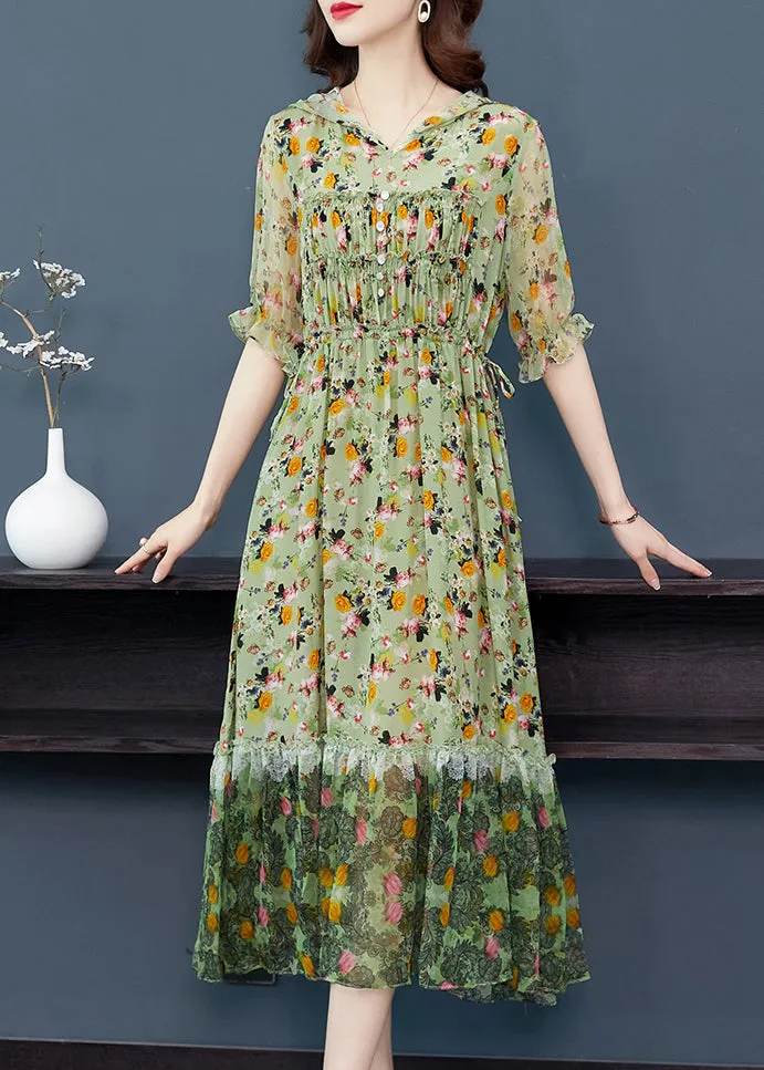 FLYTONN- Beautiful Grey Ruffled Print Patchwork Silk Long Dresses Summer BB009