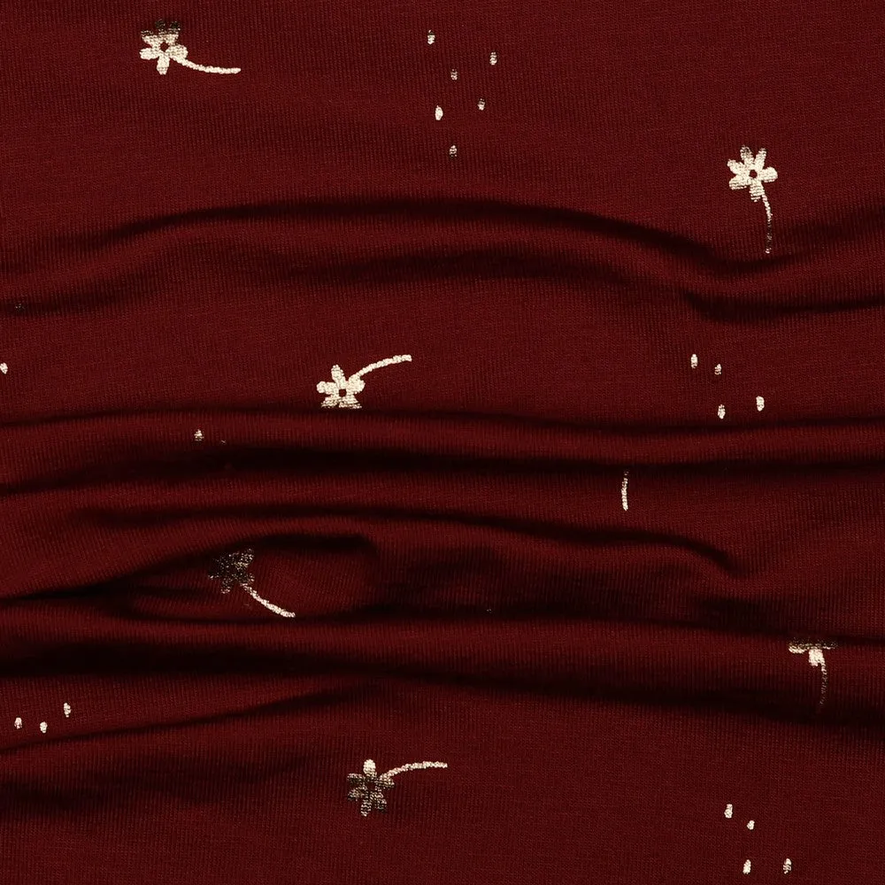 Foil Flowers & Dots-Cotton jersey-Bordeaux