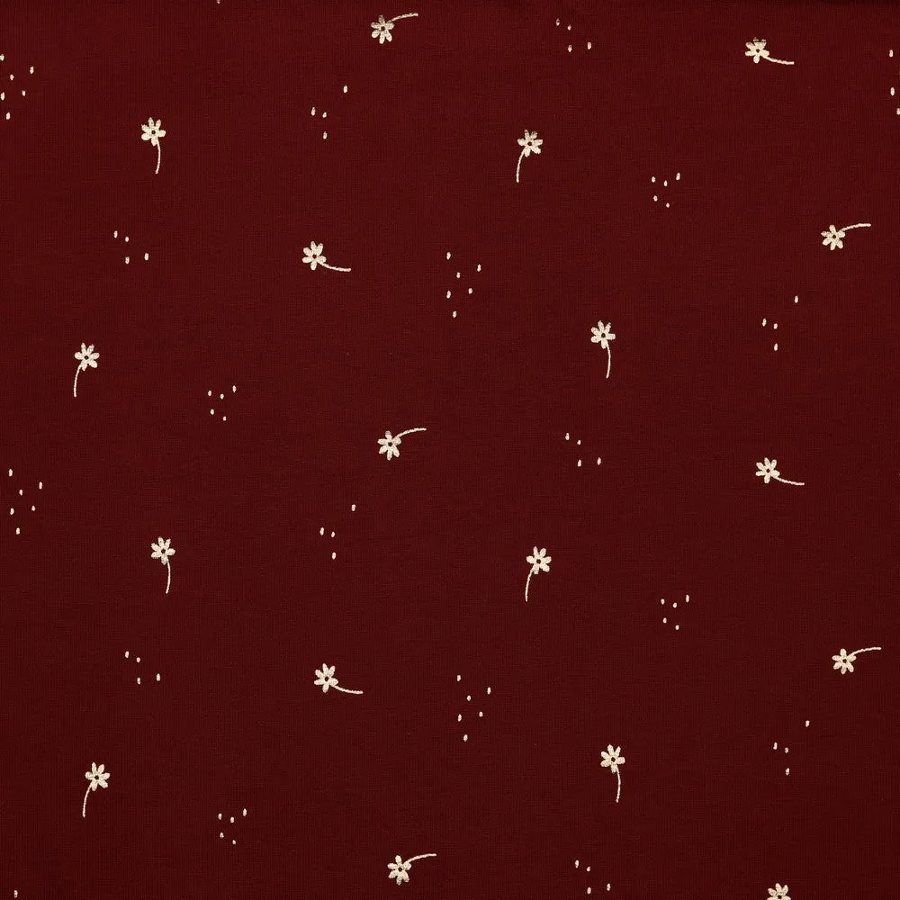 Foil Flowers & Dots-Cotton jersey-Bordeaux