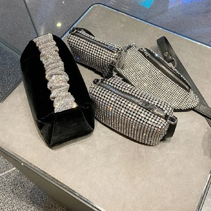 Fold-type Clutch Bag with Rhinestone Handle Handbag