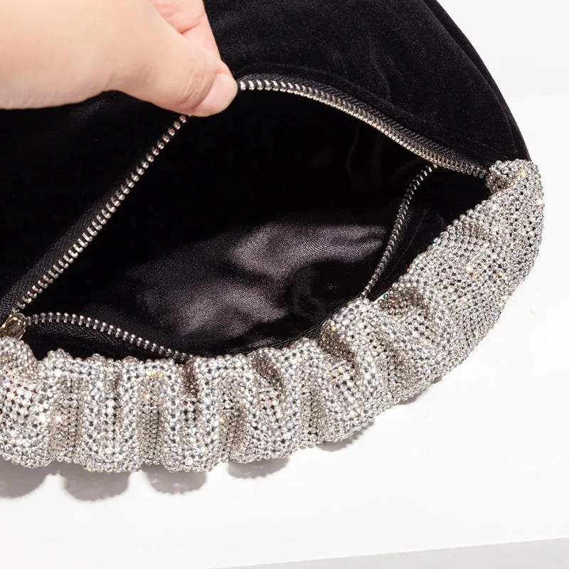 Fold-type Clutch Bag with Rhinestone Handle Handbag