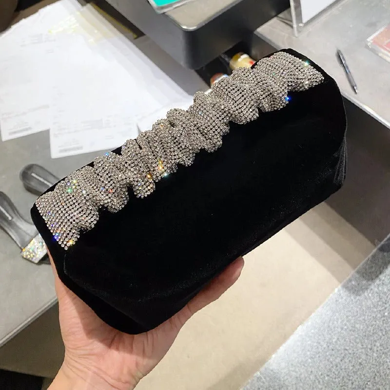 Fold-type Clutch Bag with Rhinestone Handle Handbag