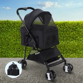 Foldable 4-Wheel Pet Stroller Large Waterproof Black i.Pet