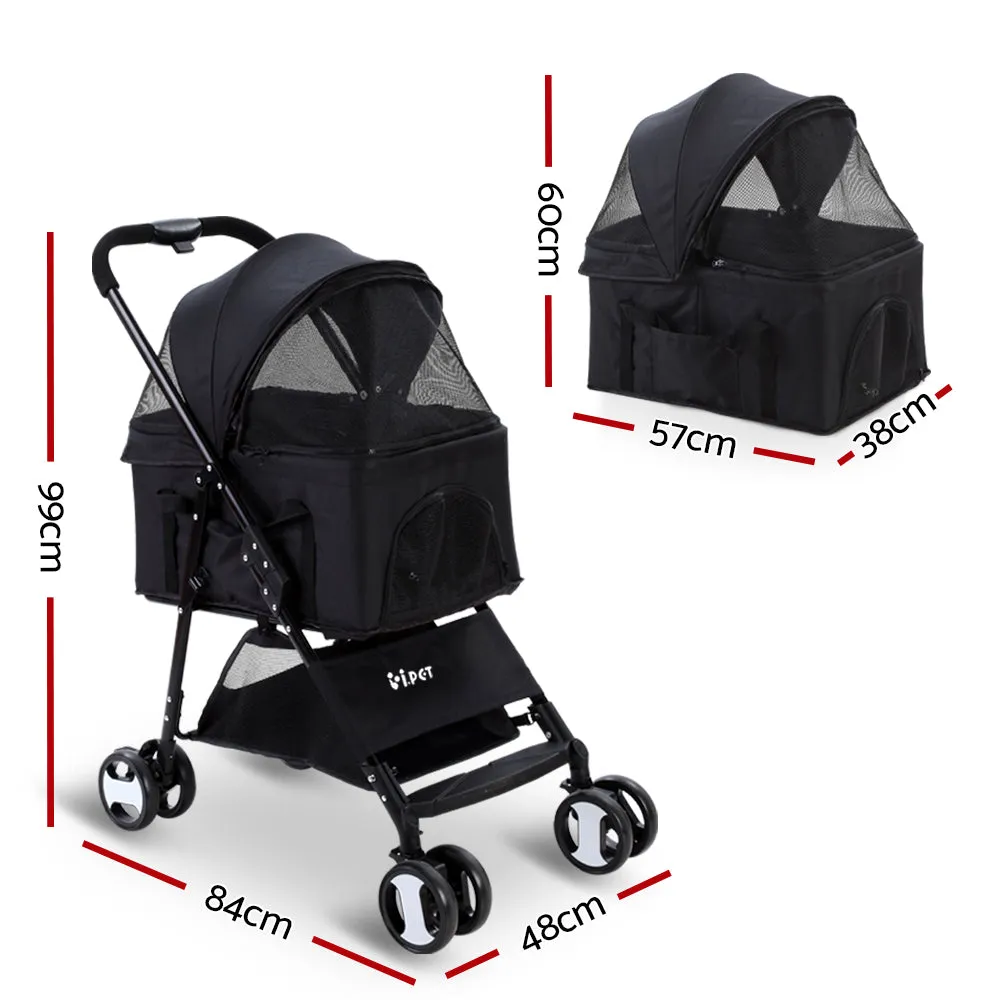 Foldable 4-Wheel Pet Stroller Large Waterproof Black i.Pet