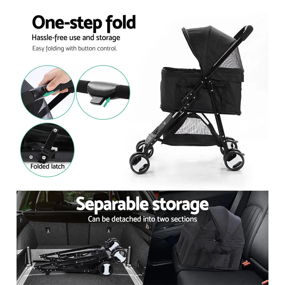 Foldable 4-Wheel Pet Stroller Large Waterproof Black i.Pet