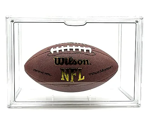 Football Display Case Full Size, Clear Acrylic Football Case Display Case with Magnetic Door and UV Protection, Professional Grade Stackable Football Display Box