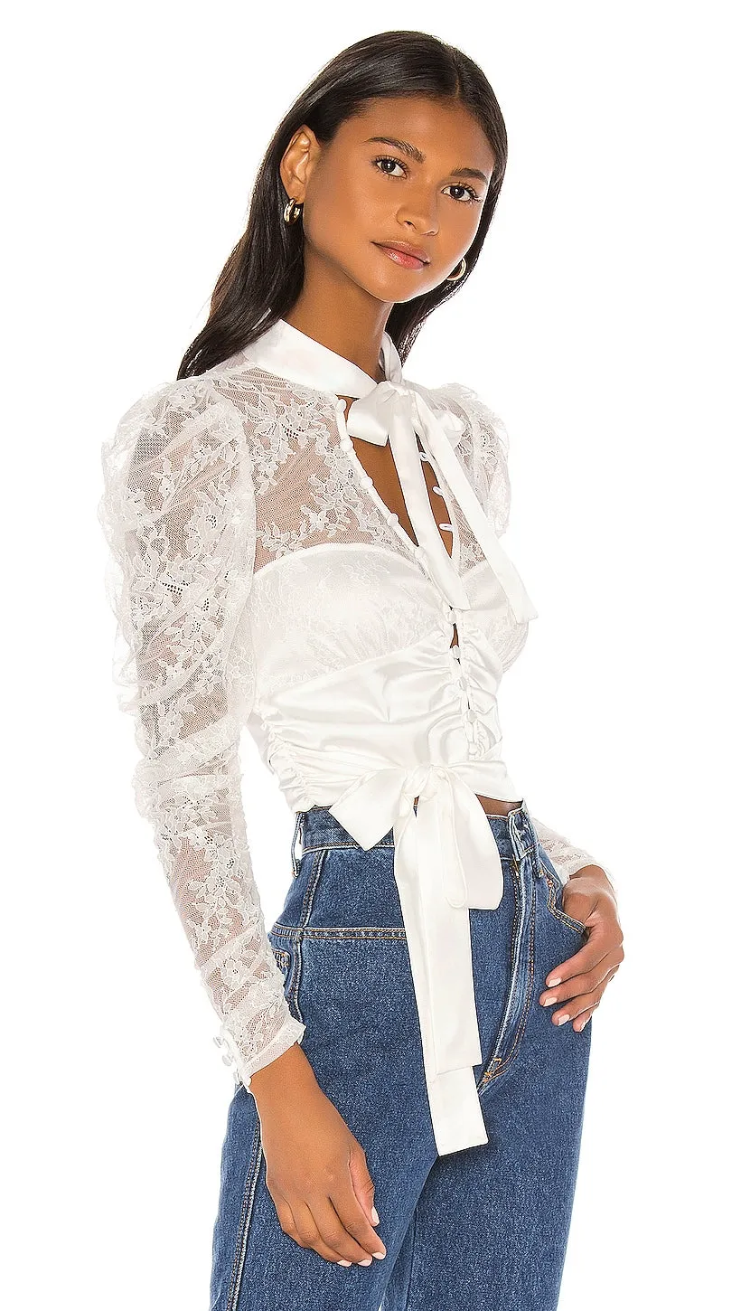 For Love & Lemons Farrah Button Up Blouse White