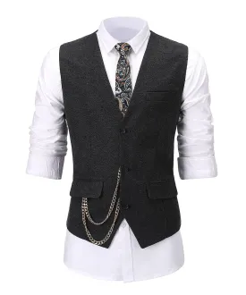 Formal Men's Suit Vest Herringbone V Neck Waistcoat