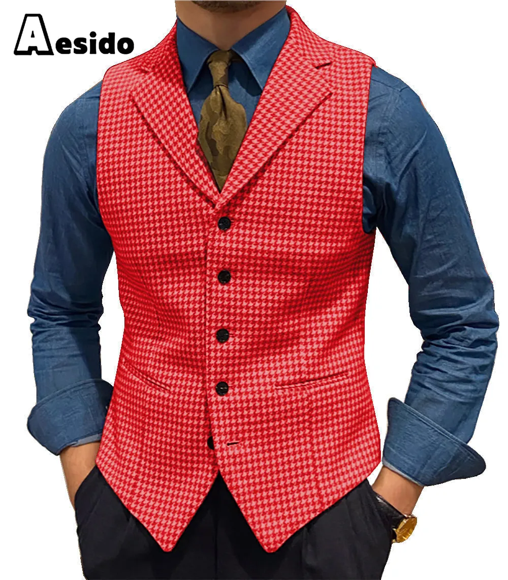 Formal Men's Suit Vest Houndstooth Lapel Waistcoat